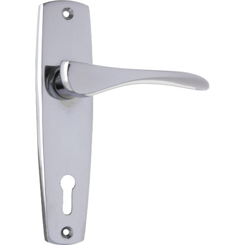 Door Lever Mid Century Lock Pair Chrome Plated H145xW35xP47mm in Chrome Plated