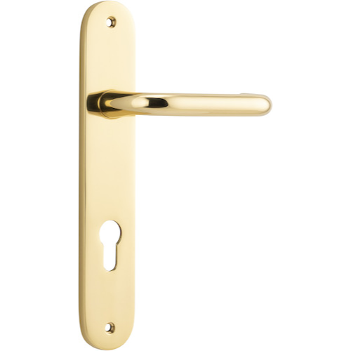 Door Lever Oslo Oval Euro Polished Brass CTC85mm H240xW40xP57mm in Polished Brass