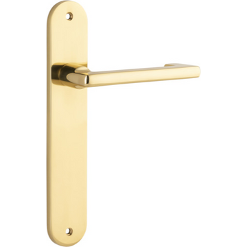 Door Lever Baltimore Return Oval Latch Pair Polished Brass H240xW40xP58mm in Polished Brass