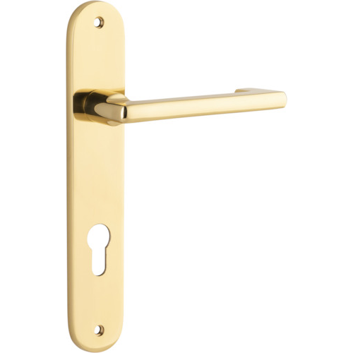 Door Lever Baltimore Return Oval Euro Pair Polished Brass CTC85mm H240xW40xP58mm in Polished Brass