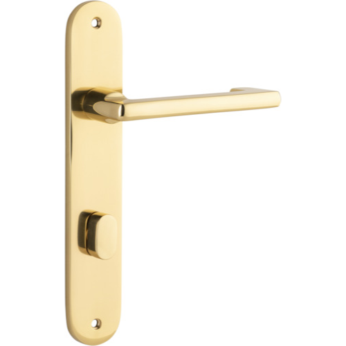 Door Lever Baltimore Return Oval Privacy Pair Polished Brass CTC85mm H240xW40xP58mm in Polished Brass