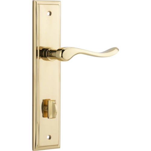 Door Lever Stirling Stepped Privacy Pair Polished Brass CTC85mm H237xW50xP64mm in Polished Brass