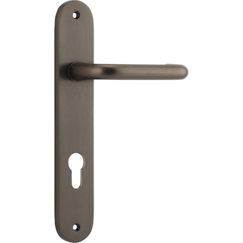 Door Lever Oslo Oval Euro Signature Brass CTC85mm H240xW40xP57mm in Signature Brass