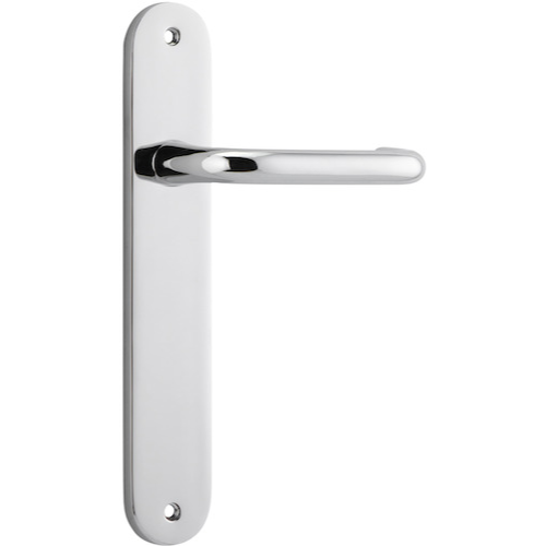 Door Lever Oslo Oval Latch Polished Chrome H230xW40xP57mm in Polished Chrome