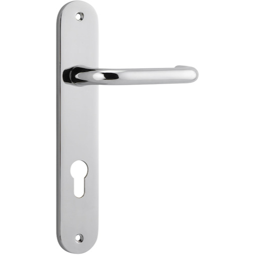 Door Lever Oslo Oval Euro Polished Chrome CTC85mm H230xW40xP57mm in Polished Chrome