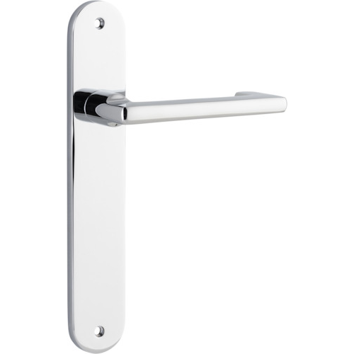 Door Lever Baltimore Return Oval Latch Pair Polished Chrome H240xW40xP58mm in Polished Chrome