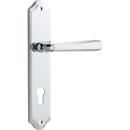 Door Lever Copenhagen Shouldered Euro Pair Polished Chrome CTC85mm H250xW48xP61mm in Polished Chrome