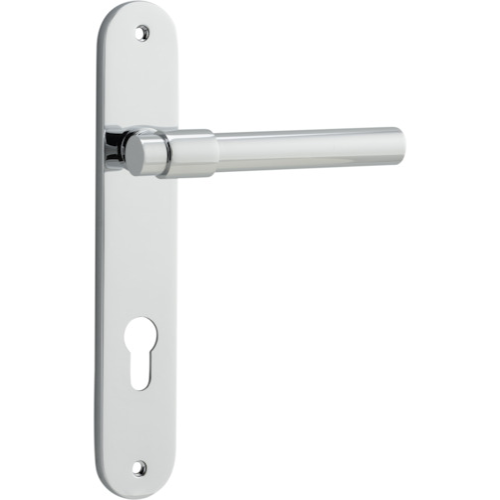 Door Lever Helsinki Oval Euro Pair Polished Chrome CTC85mm H240xW40xP44mm in Polished Chrome