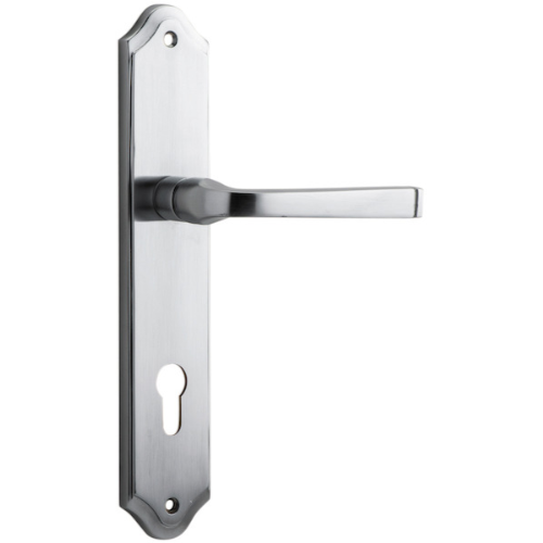 Door Lever Annecy Shouldered Euro Brushed Chrome CTC85mm H237xW50xP65mm in Brushed Chrome