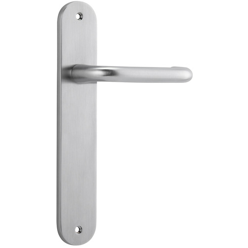 Door Lever Oslo Oval Latch Brushed Chrome H230xW40xP57mm in Brushed Chrome