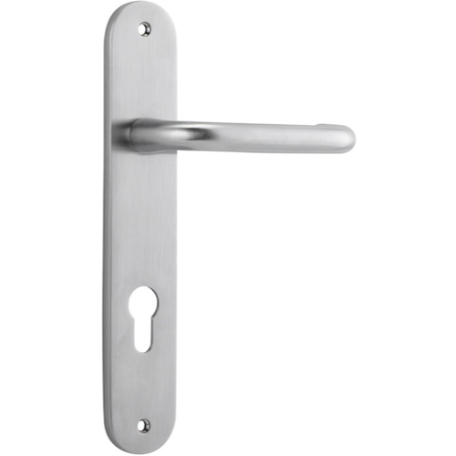 Door Lever Oslo Oval Euro Brushed Chrome CTC85mm H230xW40xP57mm in Brushed Chrome