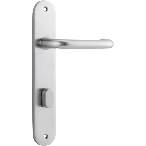 Door Lever Oslo Oval Privacy Brushed Chrome CTC85mm H230xW40xP57mm in Brushed Chrome