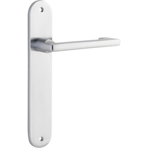 Door Lever Baltimore Return Oval Latch Pair Brushed Chrome H240xW40xP58mm in Brushed Chrome