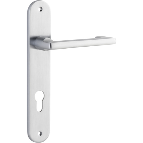 Door Lever Baltimore Return Oval Euro Pair Brushed Chrome CTC85mm H240xW40xP58mm in Brushed Chrome