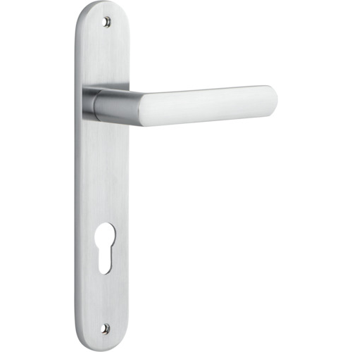 Door Lever Osaka Oval Euro Pair Brushed Chrome CTC85mm H240xW40xP55mm in Brushed Chrome