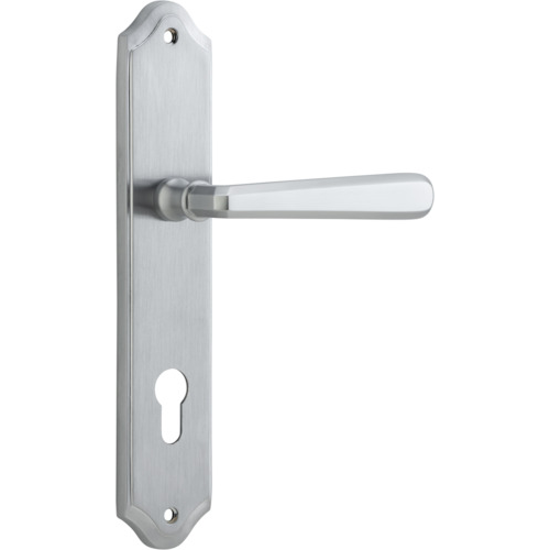 Door Lever Copenhagen Shouldered Euro Pair Brushed Chrome CTC85mm H250xW48xP61mm in Brushed Chrome