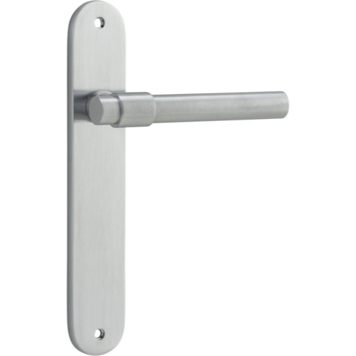 Door Lever Helsinki Oval Latch Pair Brushed Chrome H240xW40xP44mm in Brushed Chrome