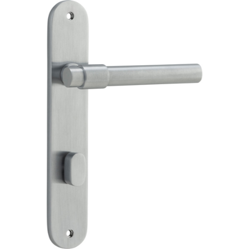 Door Lever Helsinki Oval Privacy Pair Brushed Chrome CTC85mm H240xW40xP44mm in Brushed Chrome