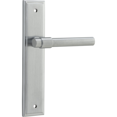 Door Lever Helsinki Stepped Latch Pair Brushed Chrome H237xW50xP44mm in Brushed Chrome