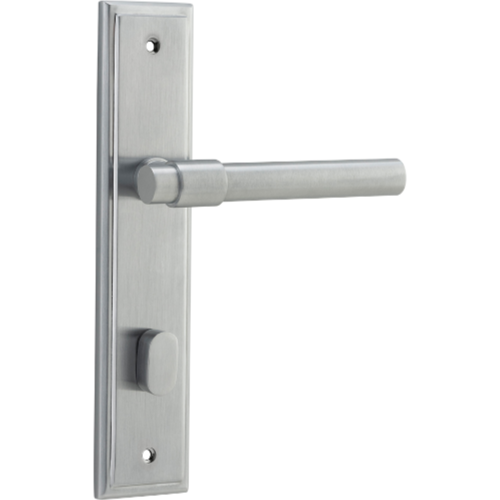 Door Lever Helsinki Stepped Privacy Pair Brushed Chrome CTC85mm H237xW50xP44mm in Brushed Chrome