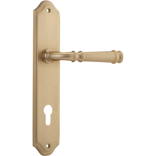 Door Lever Verona Shouldered Euro Brushed Brass CTC85mm H237xW50xP59mm in Brushed Brass