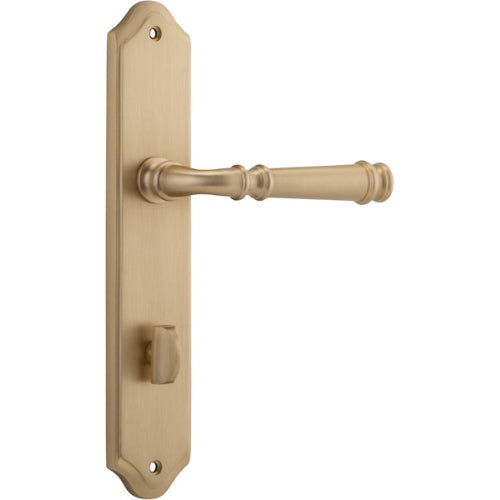 Door Lever Verona Shouldered Privacy Brushed Brass CTC85mm H237xW50xP59mm in Brushed Brass
