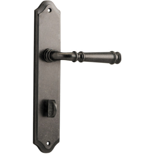 Door Lever Verona Shouldered Privacy Distressed Nickel CTC85mm H237xW50xP59mm in Distressed Nickel