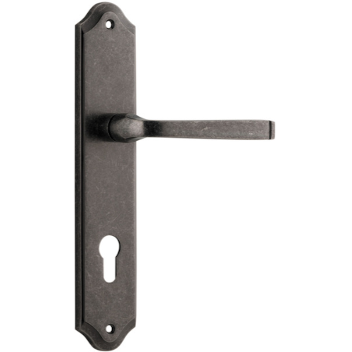 Door Lever Annecy Shouldered Euro Distressed Nickel CTC85mm H237xW50xP65mm in Distressed Nickel