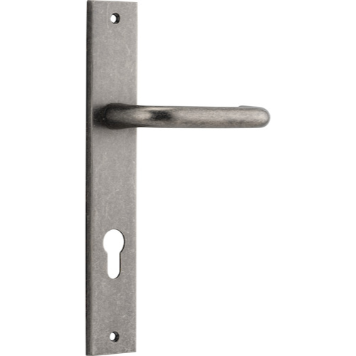Door Lever Oslo Oval Latch Distressed Nickel H230xW40xP57mm in Distressed Nickel