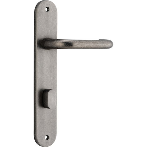 Door Lever Oslo Oval Privacy Distressed Nickel CTC85mm H230xW40xP57mm in Distressed Nickel