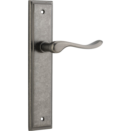 Door Lever Stirling Stepped Latch Pair Distressed Nickel H237xW50xP64mm in Distressed Nickel