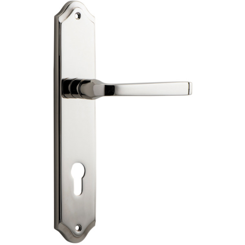 Door Lever Annecy Shouldered Euro Polished Nickel CTC85mm H237xW50xP65mm in Polished Nickel