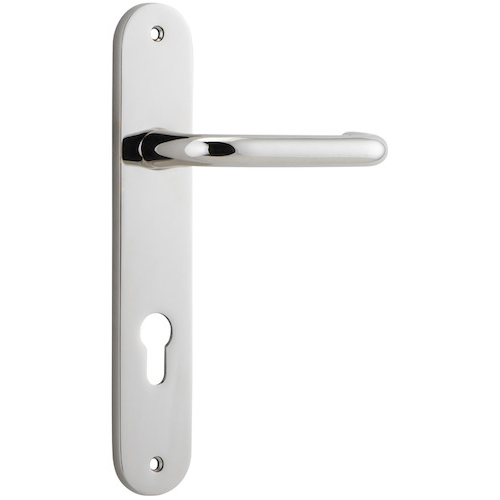 Door Lever Oslo Oval Euro Polished Nickel CTC85mm H230xW40xP57mm in Polished Nickel