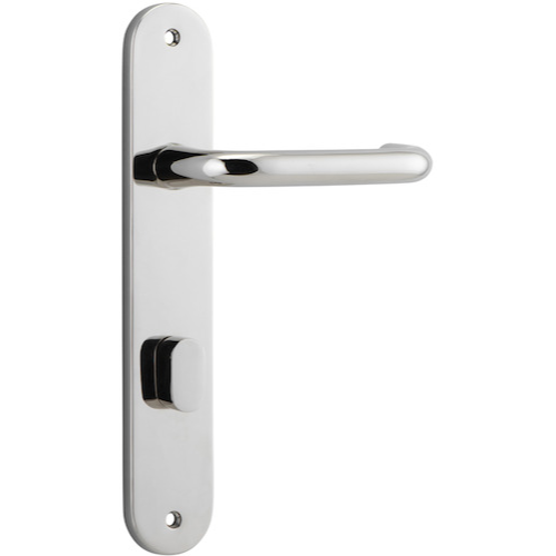 Door Lever Oslo Oval Privacy Polished Nickel CTC85mm H230xW40xP57mm in Polished Nickel