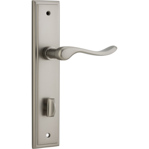 Door Lever Stirling Stepped Privacy Pair Satin Nickel CTC85mm H237xW50xP64mm in Satin Nickel