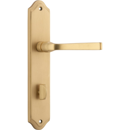 Door Lever Annecy Shouldered Privacy Brushed Brass CTC85mm H237xW50xP65mm in Brushed Brass