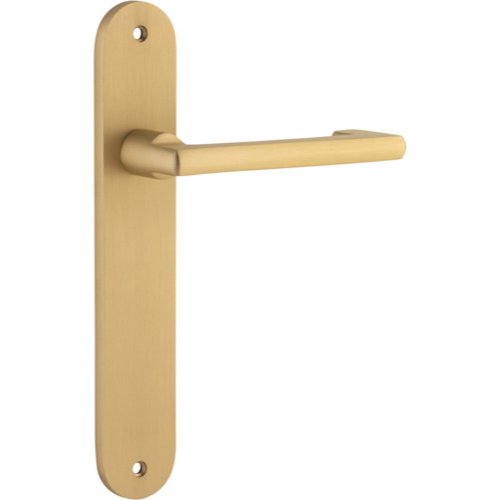 Door Lever Baltimore Return Oval Latch Pair Brushed Brass H240xW40xP58mm in Brushed Brass