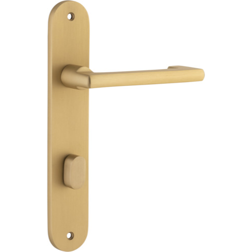 Door Lever Baltimore Return Oval Privacy Pair Brushed Brass CTC85mm H240xW40xP58mm in Brushed Brass