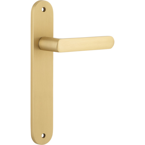 Door Lever Osaka Oval Latch Pair Brushed Brass H240xW40xP55mm in Brushed Brass