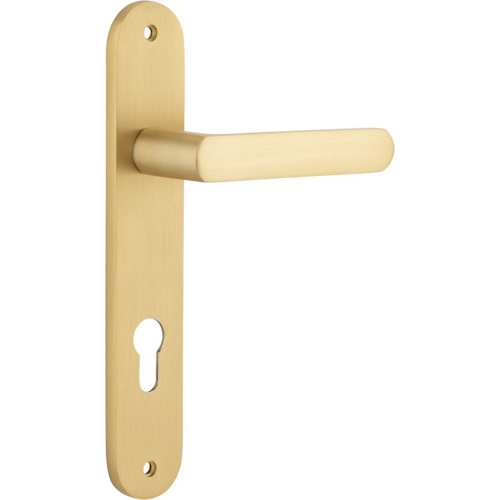 Door Lever Osaka Oval Euro Pair Brushed Brass CTC85mm H240xW40xP55mm in Brushed Brass