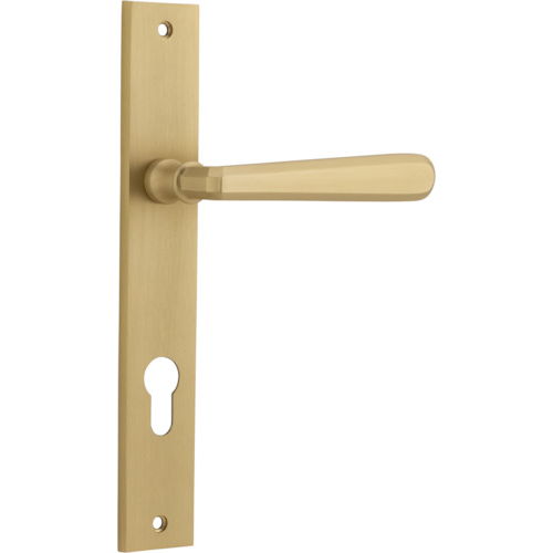 Door Lever Copenhagen Rectangular Euro Pair Brushed Brass CTC85mm H240xW38xP61mm in Brushed Brass