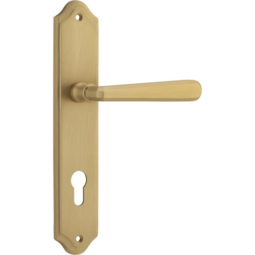 Door Lever Copenhagen Shouldered Euro Pair Brushed Brass CTC85mm H250xW48xP61mm in Brushed Brass