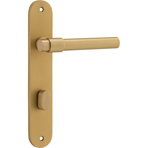 Door Lever Helsinki Oval Privacy Pair Brushed Brass CTC85mm H240xW40xP44mm in Brushed Brass