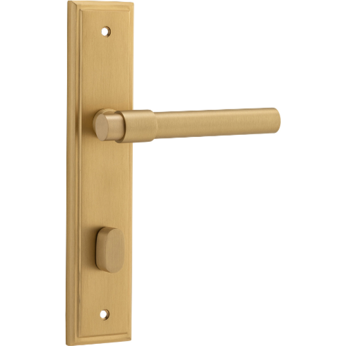 Door Lever Helsinki Stepped Privacy Pair Brushed Brass CTC85mm H237xW50xP44mm in Brushed Brass