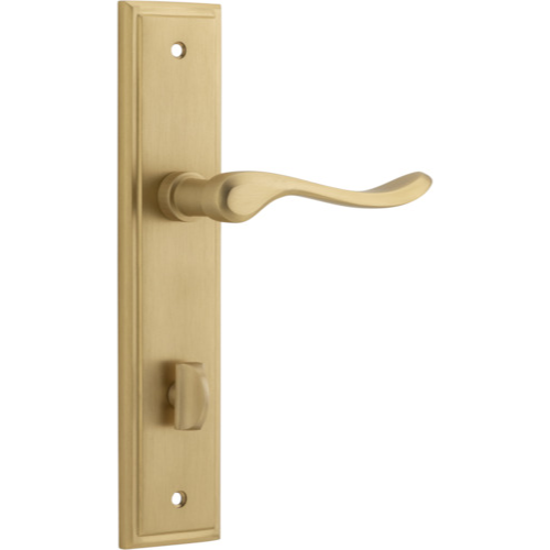 Door Lever Stirling Stepped Privacy Pair Brushed Brass CTC85mm H237xW50xP64mm in Brushed Brass
