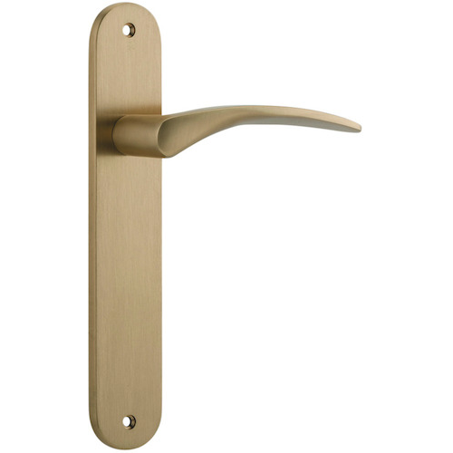 Door Lever Oxford Oval Latch Brushed Brass H237xW50xP60mm in Brushed Brass