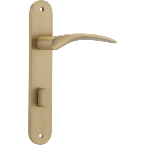 Door Lever Oxford Oval Privacy Brushed Brass CTC85mm H237xW50xP60mm in Brushed Brass
