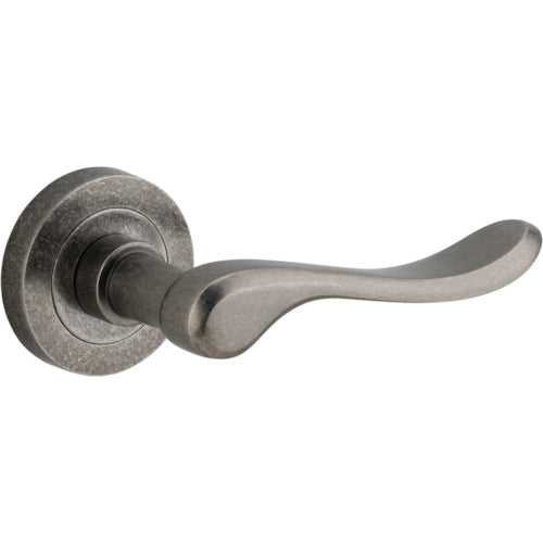 Door Lever Stirling Round Rose Distressed Nickel D52xP64mm

(Latch/Lock Sold Separately) in Distressed Nickel