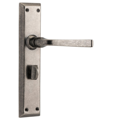 Door Lever Menton Privacy Pair Rumbled Nickel H225xW50xP75mm in Rumbled Nickel
