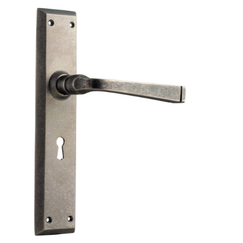 Door Lever Menton Lock Pair Rumbled Nickel H225xW50xP75mm in Rumbled Nickel